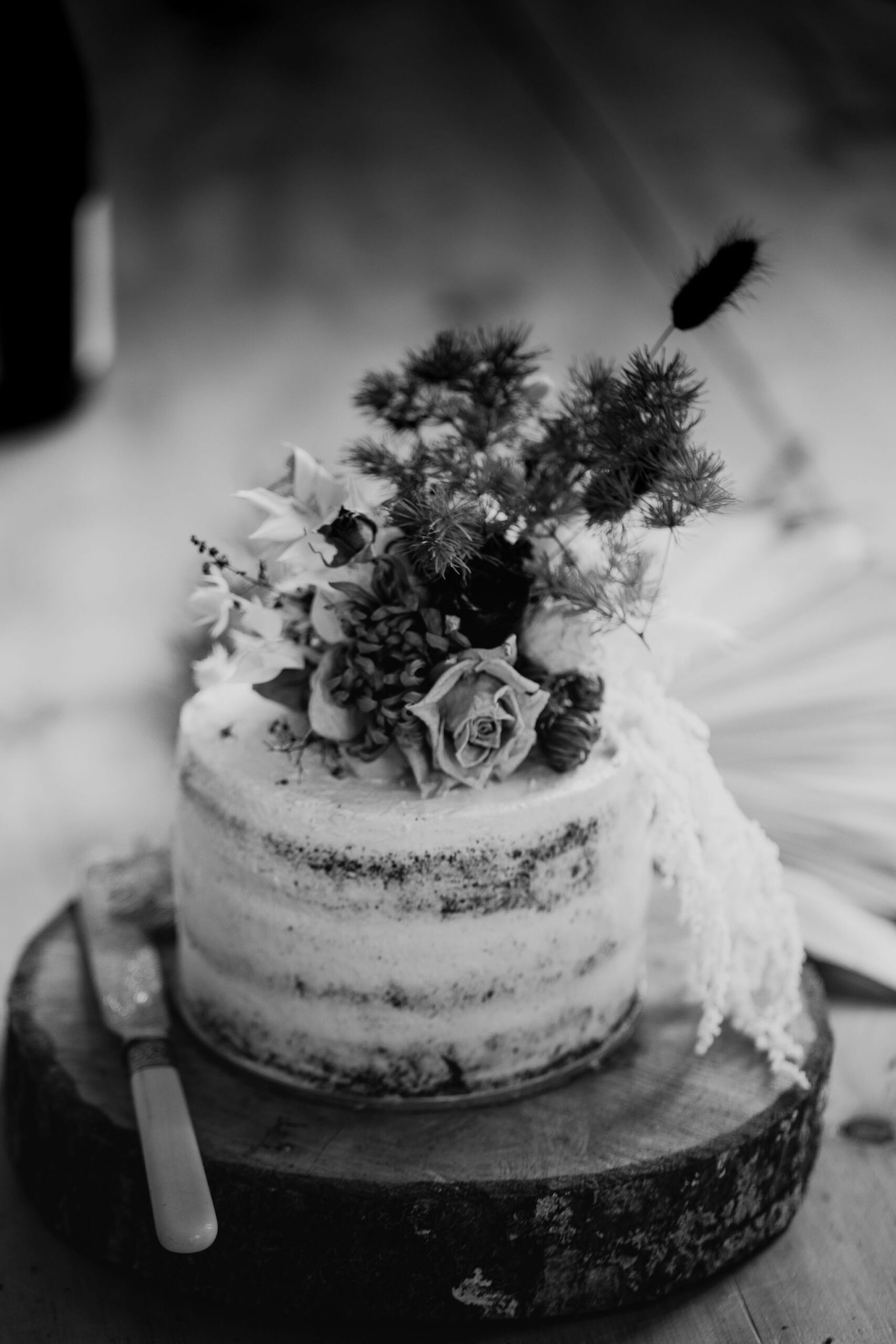 Wedding cake topped with floral design