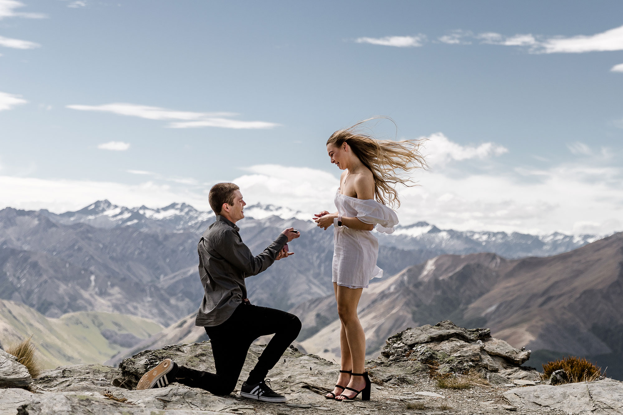 Cam & Darbe surprise proposal at The Ledge, Cecil Peak
